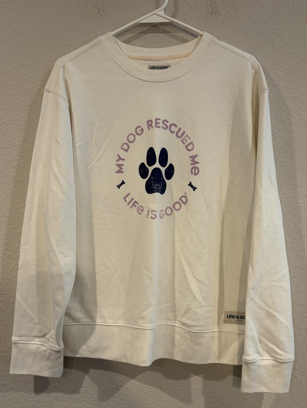 Life Is Good Womens My Dog Rescued Me Graphic Crewneck Sweatshirt Size Large